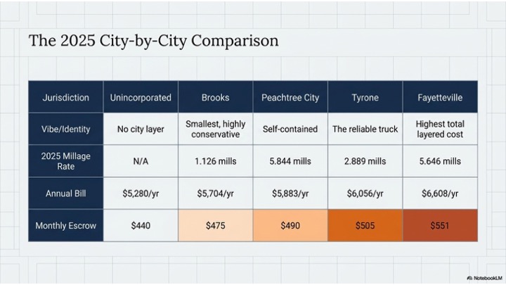City by city tax comperisons in Fayette County GA